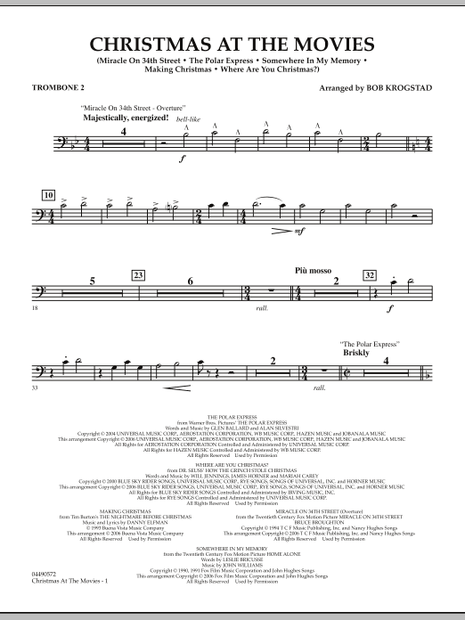 Preview Bob Krogstad Christmas At The Movies - Trombone 2 Christmas sheet music, notes and chords for Full Orchestra, SKU: 286343 sheet music, piano notes, chords, guitar tabs, score, transpose, transcribe, how to play, guide, download, learn, tutorial, progression, song, artist, awards, billboard, mtv, vh1, tour, single, album, release