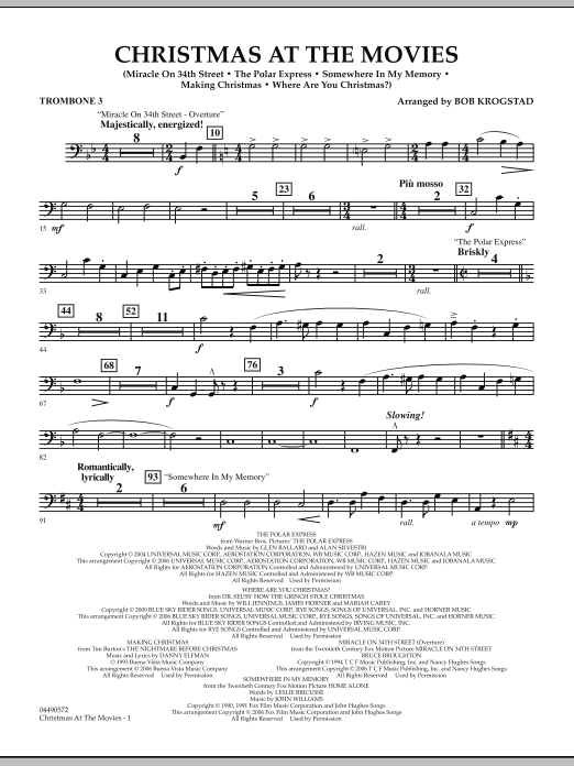 Preview Bob Krogstad Christmas At The Movies - Trombone 3 Christmas sheet music, notes and chords for Full Orchestra, SKU: 286344 sheet music, piano notes, chords, guitar tabs, score, transpose, transcribe, how to play, guide, download, learn, tutorial, progression, song, artist, awards, billboard, mtv, vh1, tour, single, album, release