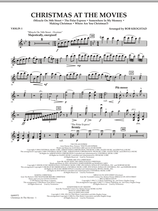 Preview Bob Krogstad Christmas At The Movies - Violin 1 Christmas sheet music, notes and chords for Full Orchestra, SKU: 286354 sheet music, piano notes, chords, guitar tabs, score, transpose, transcribe, how to play, guide, download, learn, tutorial, progression, song, artist, awards, billboard, mtv, vh1, tour, single, album, release