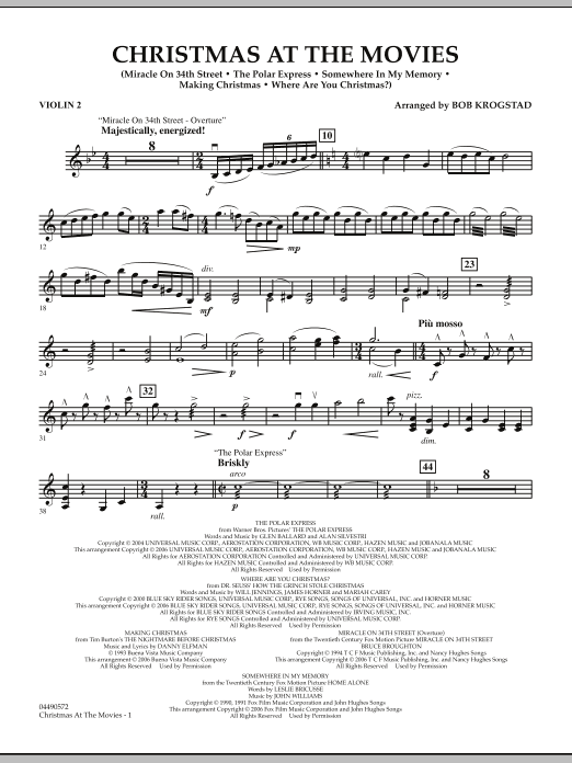 Preview Bob Krogstad Christmas At The Movies - Violin 2 Christmas sheet music, notes and chords for Full Orchestra, SKU: 286355 sheet music, piano notes, chords, guitar tabs, score, transpose, transcribe, how to play, guide, download, learn, tutorial, progression, song, artist, awards, billboard, mtv, vh1, tour, single, album, release
