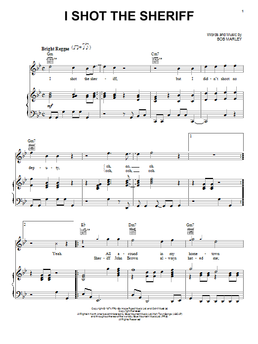Preview Bob Marley I Shot The Sheriff Pop sheet music, notes and chords for Lyrics & Chords, SKU: 79084 Download Bob Marley I Shot The Sheriff sheet music and printable PDF score & Pop music notes
