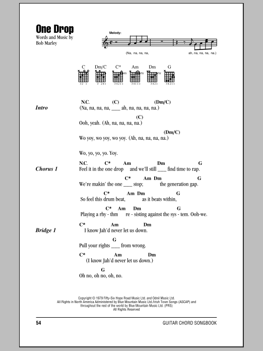 Preview Bob Marley One Drop Pop sheet music, notes and chords for Lyrics & Chords, SKU: 79115 Download Bob Marley One Drop sheet music and printable PDF score & Pop music notes