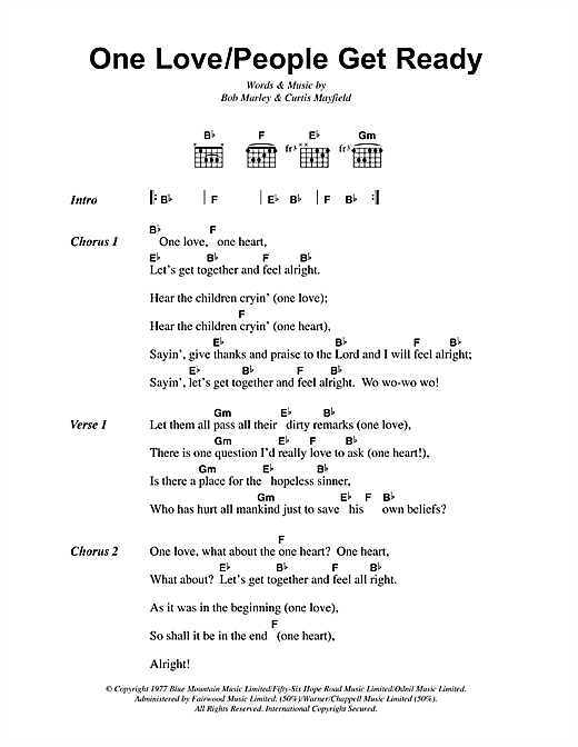 Bob Marley One Love People Get Ready Sheet Music Download Printable Reggae Pdf Guitar Chords Lyrics Score Sku 357211