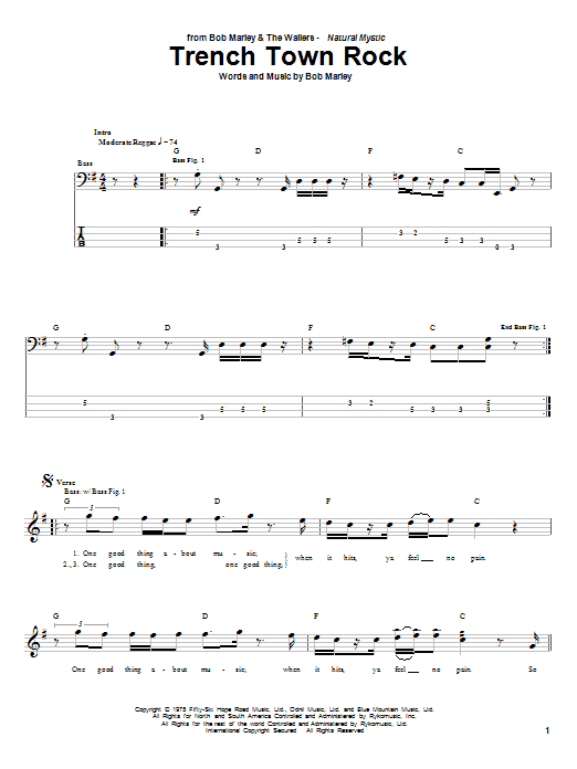 Preview Bob Marley Trench Town Rock Pop sheet music, notes and chords for Lyrics & Chords, SKU: 79113 Download Bob Marley Trench Town Rock sheet music and printable PDF score & Pop music notes