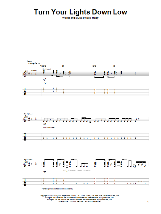 Bob Marley "Turn Your Down Low" Sheet Music | Download Printable Love PDF Score | How Play On Guitar Chords/Lyrics? 79116