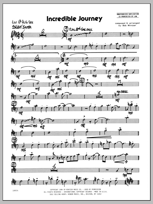Download Bob Mintzer Incredible Journey - 1st Eb Alto Saxophone sheet music and printable PDF score & Jazz music notes