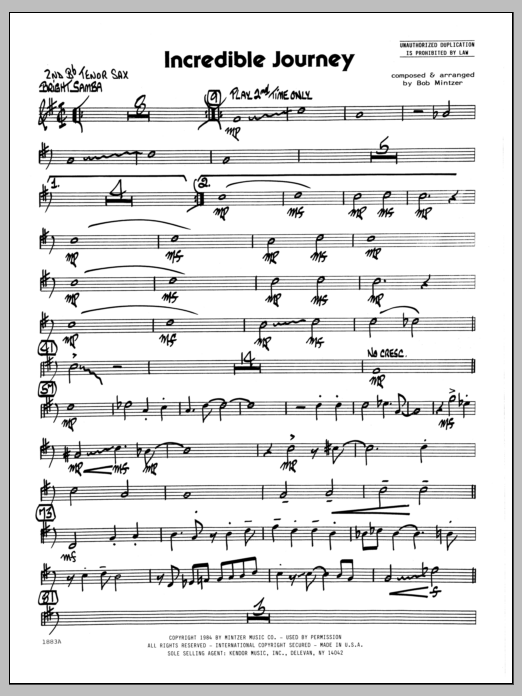 Download Bob Mintzer Incredible Journey - 2nd Bb Tenor Saxophone sheet music and printable PDF score & Jazz music notes