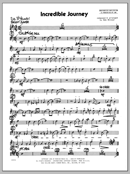 Download Bob Mintzer Incredible Journey - 2nd Bb Trumpet sheet music and printable PDF score & Jazz music notes