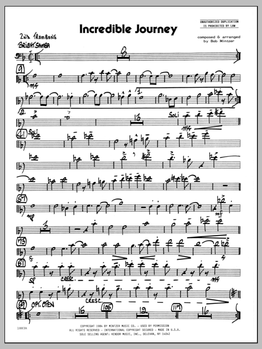 Download Bob Mintzer Incredible Journey - 2nd Trombone sheet music and printable PDF score & Jazz music notes