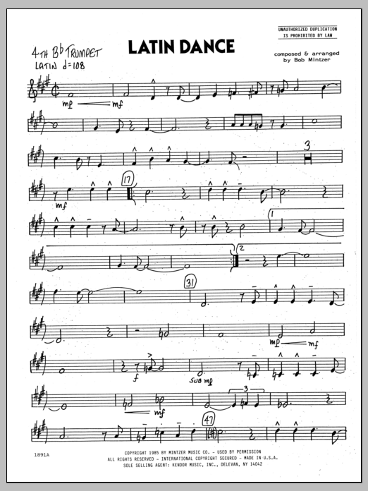 Download Bob Mintzer Latin Dance - 4th Bb Trumpet sheet music and printable PDF score & Jazz music notes