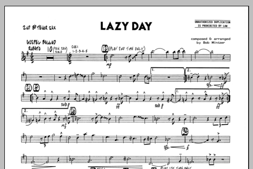 Download Bob Mintzer Lazy Day - 2nd Bb Tenor Saxophone sheet music and printable PDF score & Jazz music notes