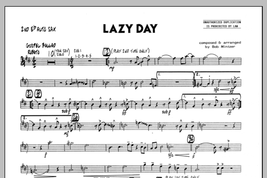 Download Bob Mintzer Lazy Day - 2nd Eb Alto Saxophone sheet music and printable PDF score & Jazz music notes