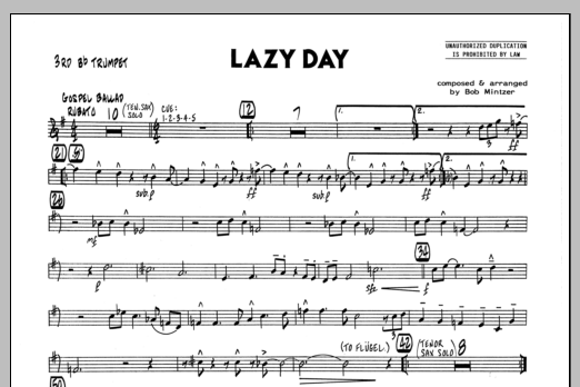 Download Bob Mintzer Lazy Day - 3rd Bb Trumpet sheet music and printable PDF score & Jazz music notes