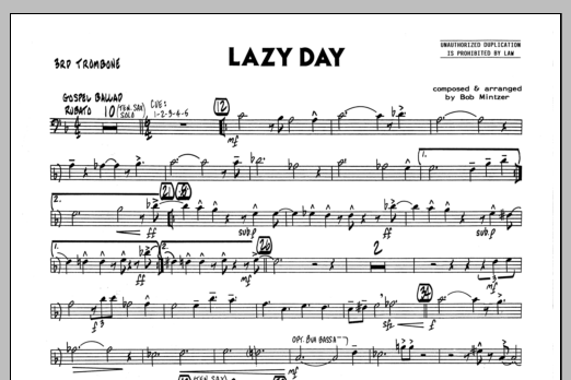 Download Bob Mintzer Lazy Day - 3rd Trombone sheet music and printable PDF score & Jazz music notes