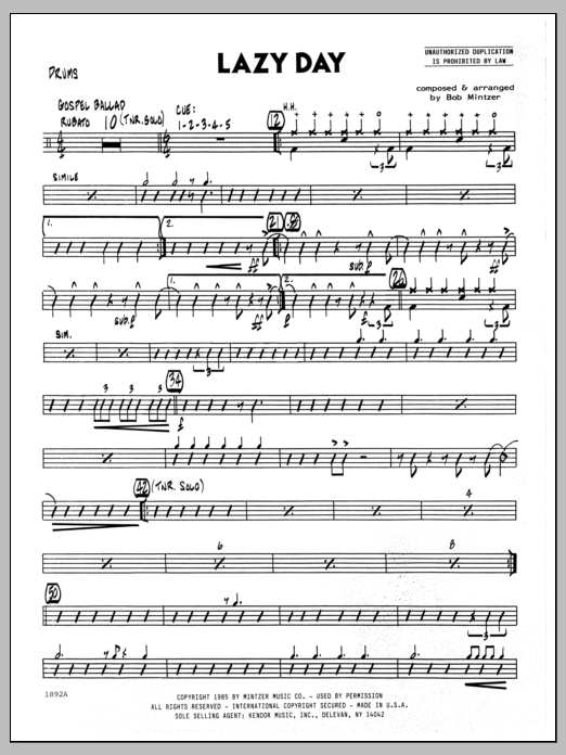 Download Bob Mintzer Lazy Day - Drums sheet music and printable PDF score & Jazz music notes