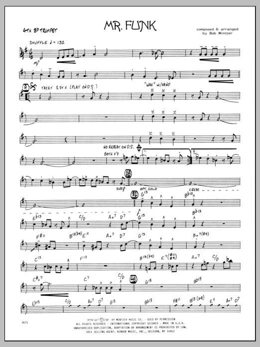 Download Bob Mintzer Mr. Funk - 4th Bb Trumpet sheet music and printable PDF score & Jazz music notes