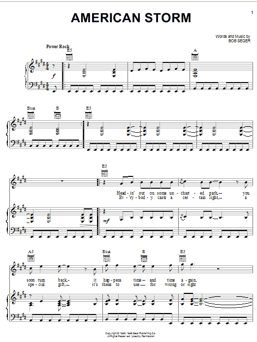 Preview Bob Seger American Storm Rock sheet music, notes and chords for Lyrics & Chords, SKU: 79664 Download Bob Seger American Storm sheet music and printable PDF score & Rock music notes