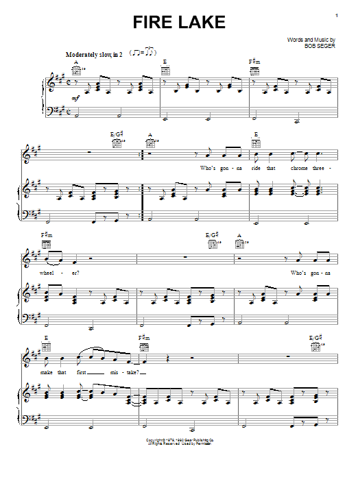 Download Bob Seger Fire Lake sheet music and printable PDF score & Rock music notes