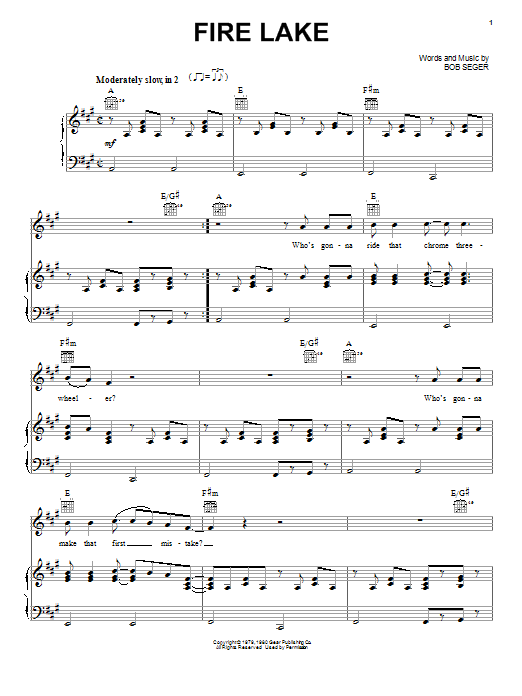Preview Bob Seger Fire Lake Rock sheet music, notes and chords for Guitar Tab, SKU: 28018 sheet music, piano notes, chords, guitar tabs, score, transpose, transcribe, how to play, guide, download, learn, tutorial, progression, song, artist, awards, billboard, mtv, vh1, tour, single, album, release