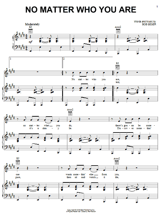 Download Bob Seger No Matter Who You Are sheet music and printable PDF score & Rock music notes