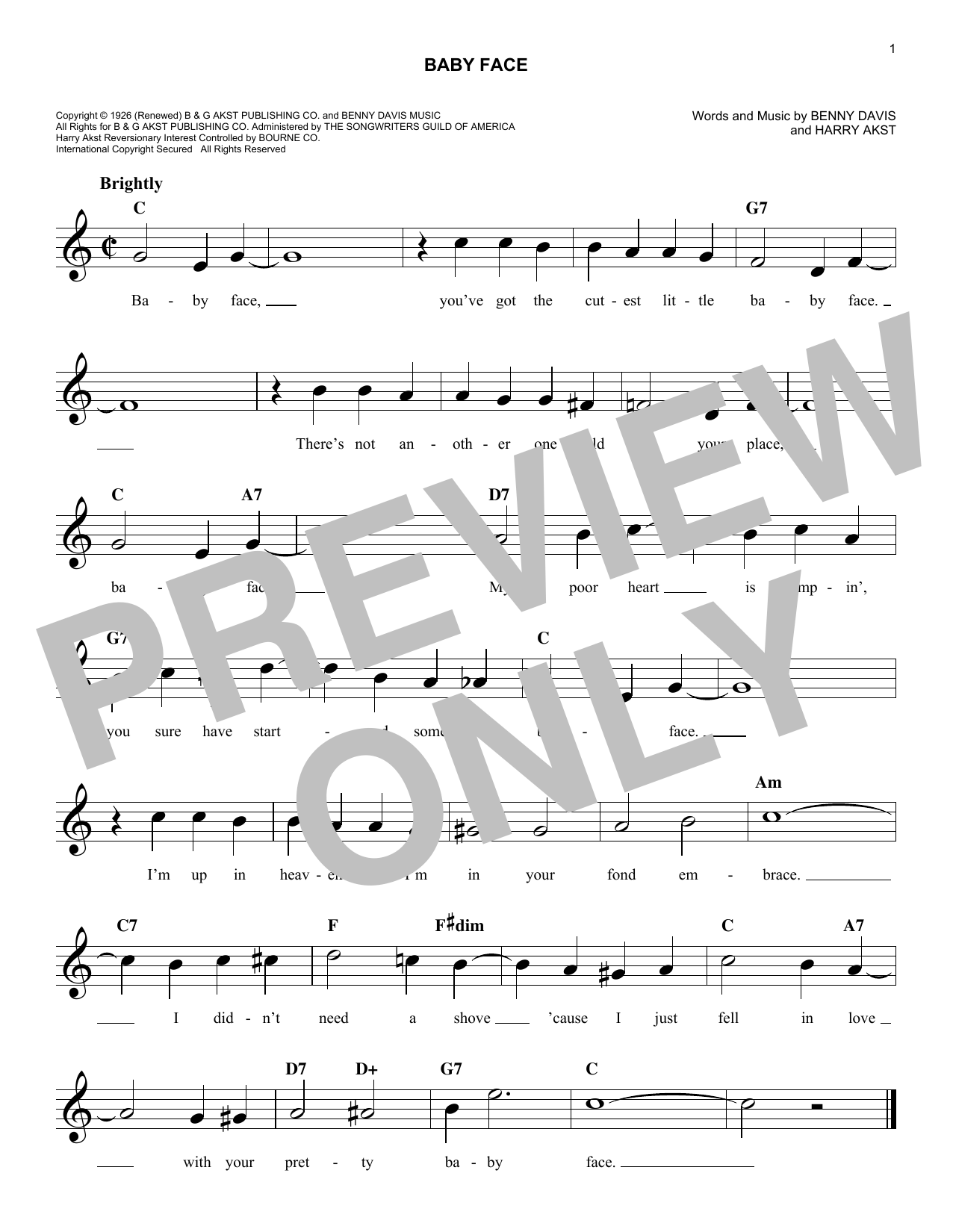 Bobby Darin Baby Face Sheet Music Download Printable Standards Pdf Score How To Play On Lead Sheet Fake Book Sku 188896