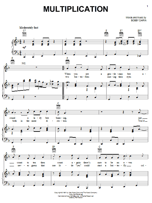 Preview Bobby Darin Multiplication Swing sheet music, notes and chords for Violin, SKU: 31969 Download Bobby Darin Multiplication sheet music and printable PDF score & Swing music notes