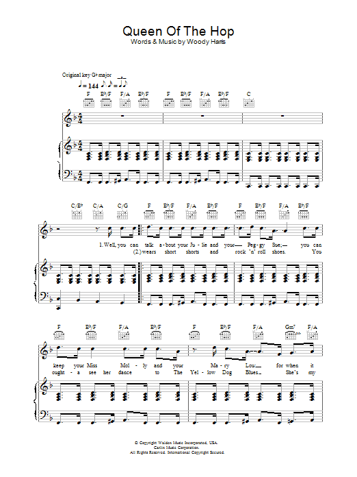 Preview Bobby Darin Queen Of The Hop Swing sheet music, notes and chords for Piano, Vocal & Guitar, SKU: 31968 Download Bobby Darin Queen Of The Hop sheet music and printable PDF score & Swing music notes