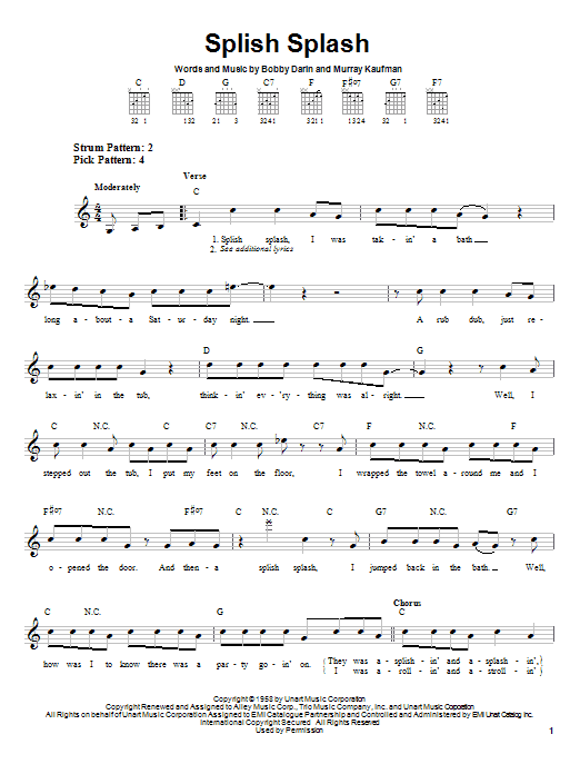 Download Bobby Darin Splish Splash sheet music and printable PDF score & Rock music notes