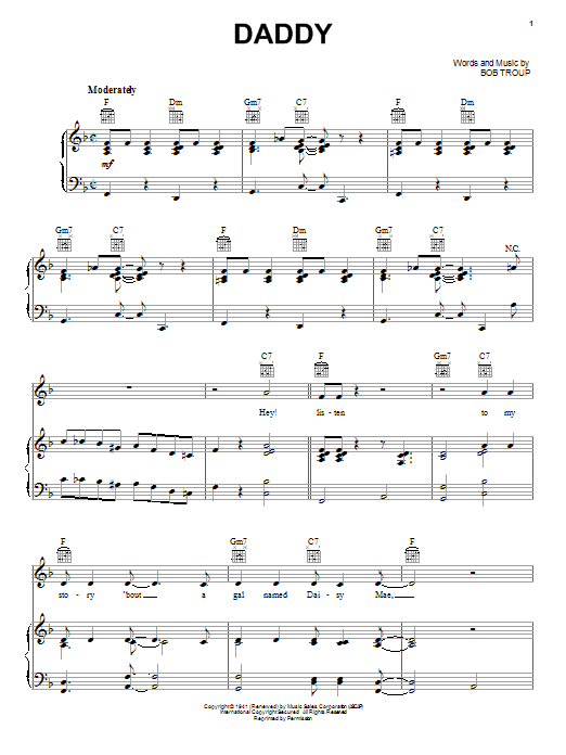 Download Bobby Troup Daddy sheet music and printable PDF score & Jazz music notes