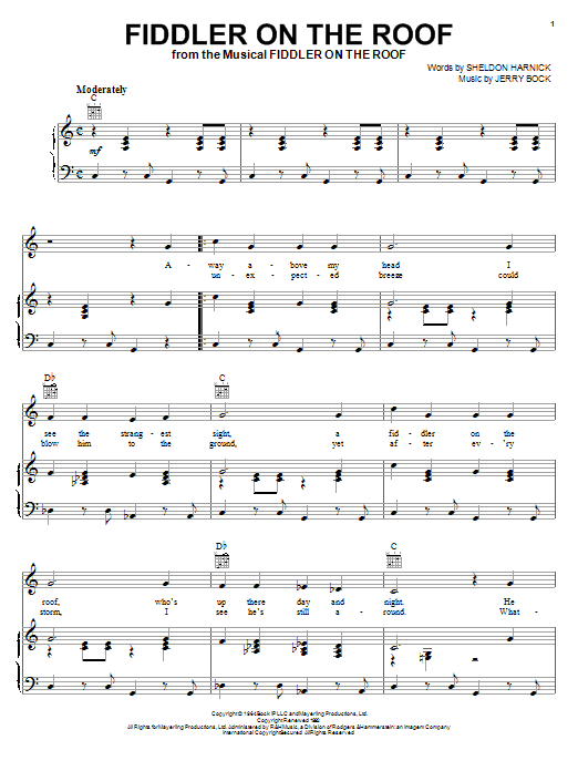 Download Bock & Harnick Fiddler On The Roof sheet music and printable PDF score & Pop music notes