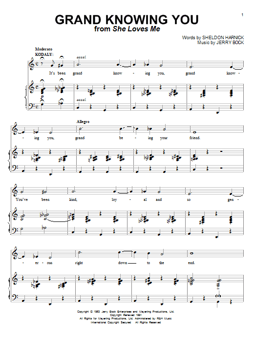 Preview Bock & Harnick Grand Knowing You Unclassified sheet music, notes and chords for Piano, Vocal & Guitar (Right-Hand Melody), SKU: 63266 Download Bock & Harnick Grand Knowing You sheet music and printable PDF score & Unclassified music notes