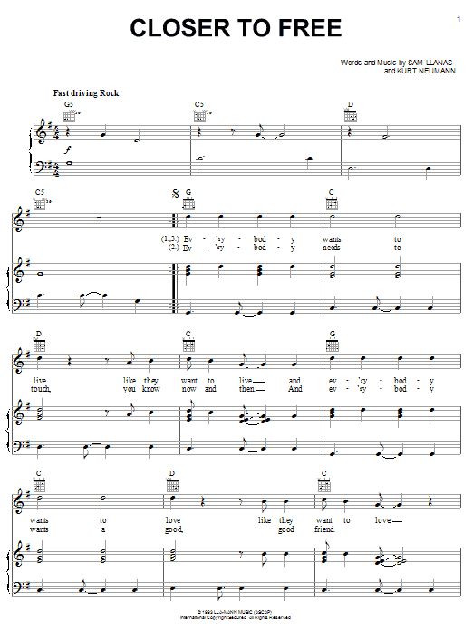 Download BoDeans Closer To Free sheet music and printable PDF score & Pop music notes