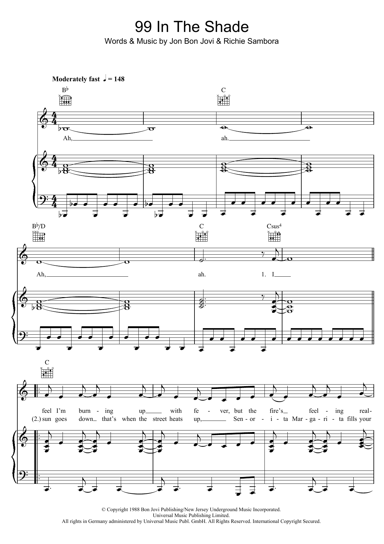 Download Bon Jovi 99 In The Shade sheet music and printable PDF score & Rock music notes