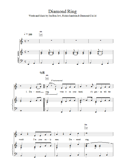 Download Bon Jovi Diamond Ring sheet music and printable PDF score & Rock music notes