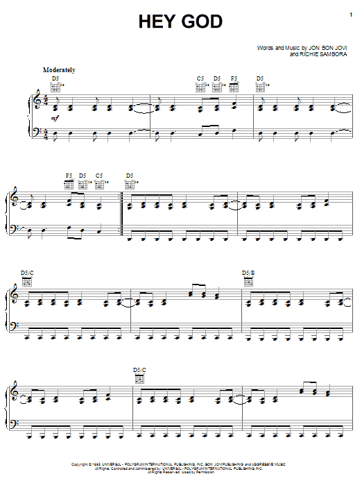 Download Bon Jovi Hey God sheet music and printable PDF score & Rock music notes