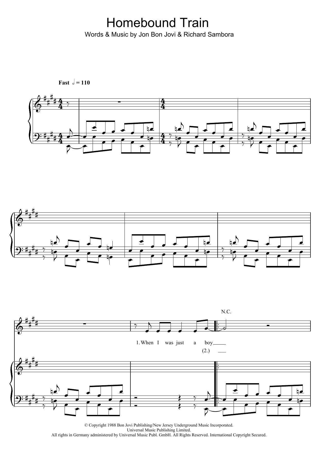 Download Bon Jovi Homebound Train sheet music and printable PDF score & Rock music notes