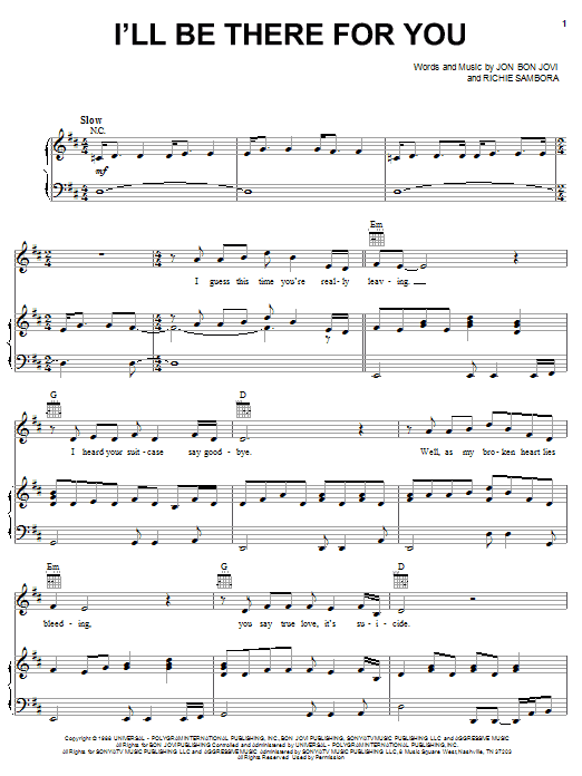 Preview Bon Jovi I'll Be There For You Rock sheet music, notes and chords for Lyrics & Chords, SKU: 103229 sheet music, piano notes, chords, guitar tabs, score, transpose, transcribe, how to play, guide, download, learn, tutorial, progression, song, artist, awards, billboard, mtv, vh1, tour, single, album, release