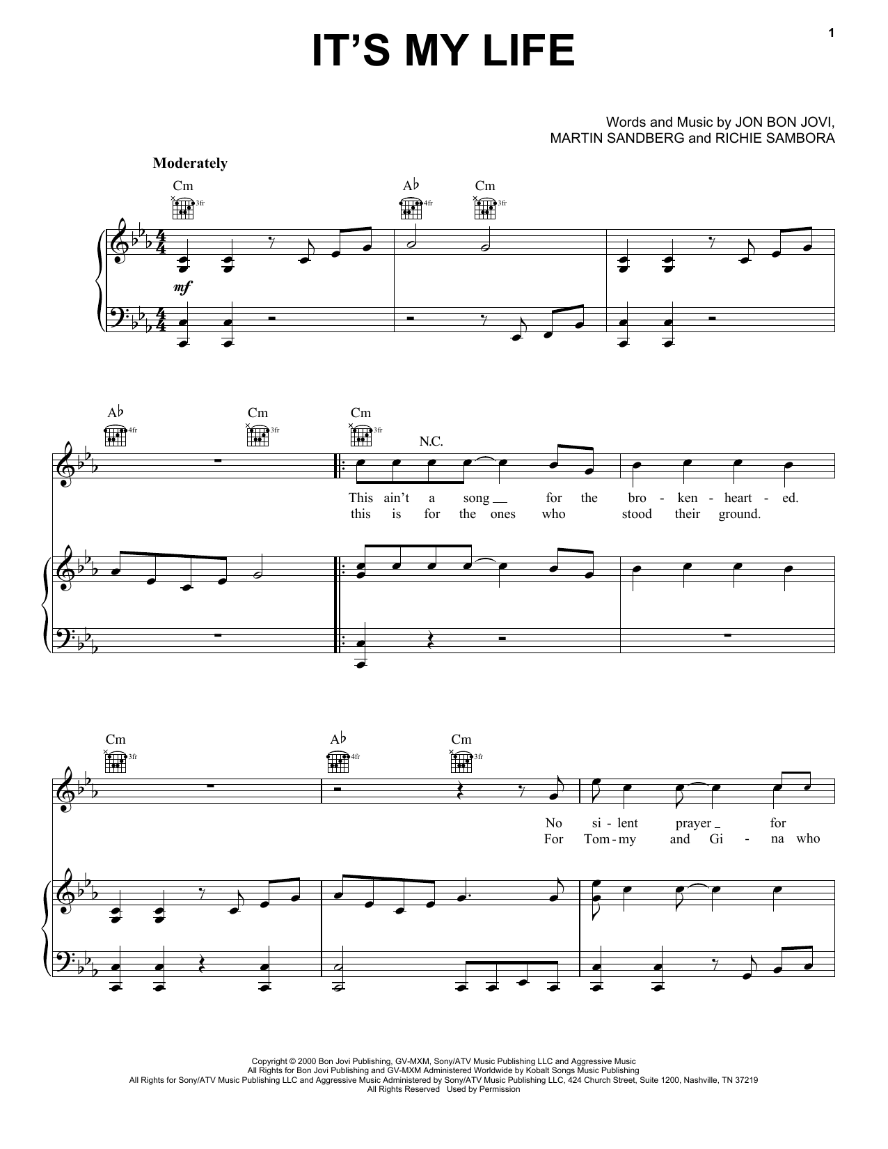 Download Bon Jovi It's My Life sheet music and printable PDF score & Rock music notes