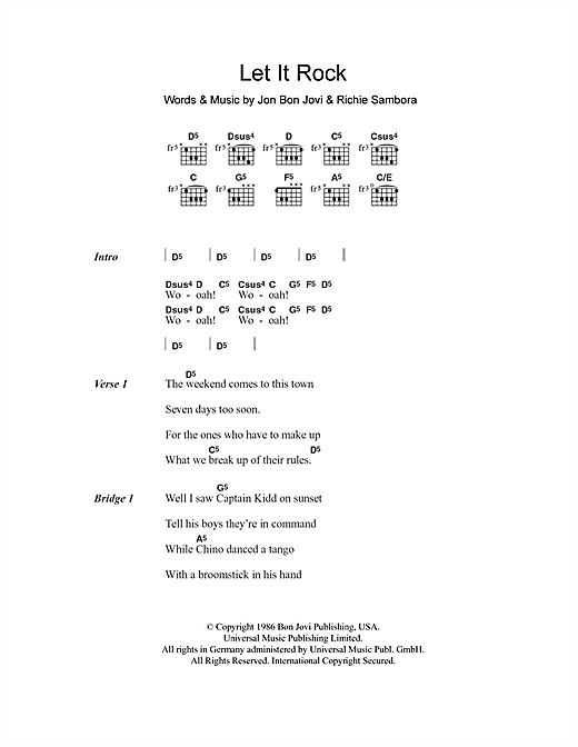 Download Bon Jovi Let It Rock sheet music and printable PDF score & Rock music notes