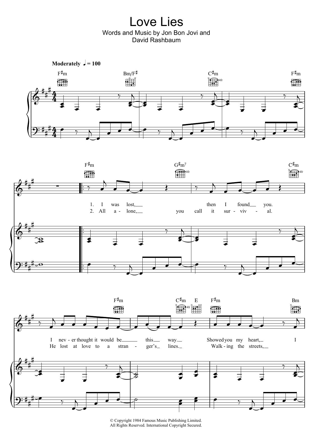 Preview Bon Jovi Love Lies Rock sheet music, notes and chords for Piano, Vocal & Guitar, SKU: 47644 Download Bon Jovi Love Lies sheet music and printable PDF score & Rock music notes
