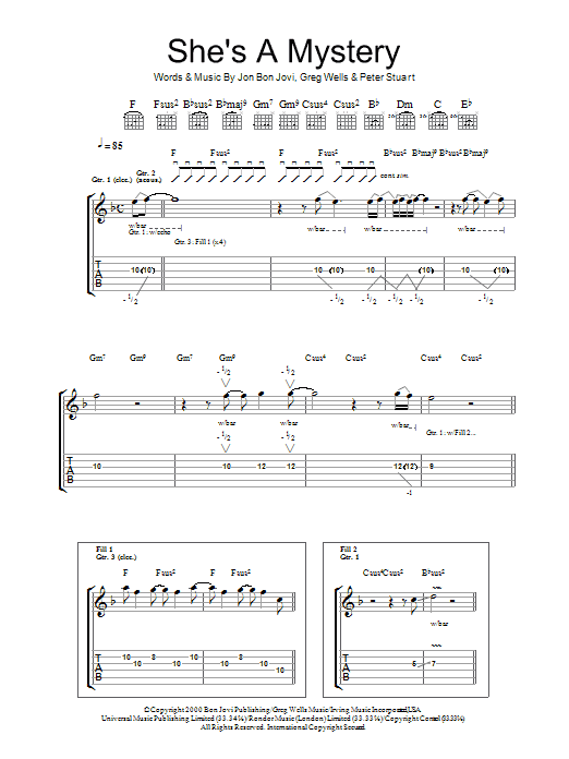 Download Bon Jovi She's A Mystery sheet music and printable PDF score & Rock music notes