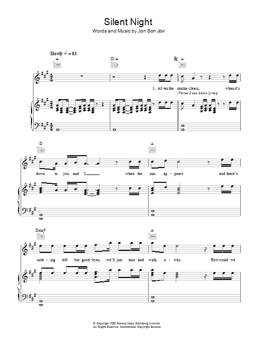 Download Bon Jovi Silent Night sheet music and printable PDF score & Rock music notes
