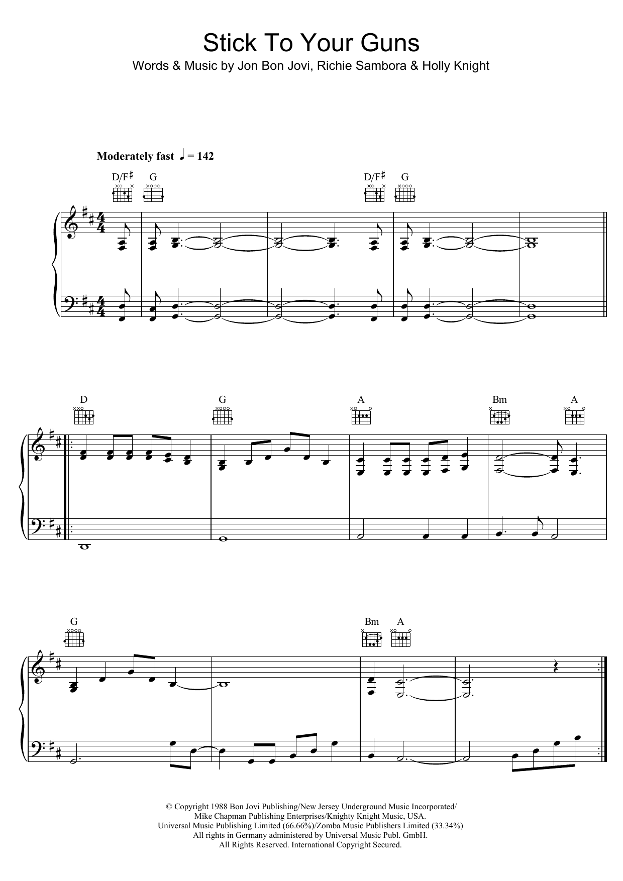 Download Bon Jovi Stick To Your Guns sheet music and printable PDF score & Rock music notes