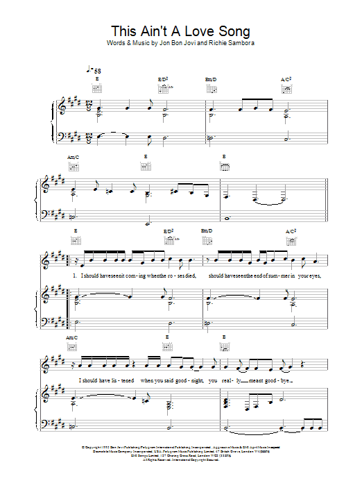 Download Bon Jovi This Ain't A Love Song sheet music and printable PDF score & Rock music notes