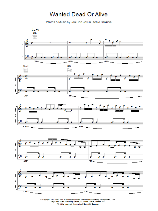 Download Bon Jovi Wanted Dead Or Alive sheet music and printable PDF score & Rock music notes