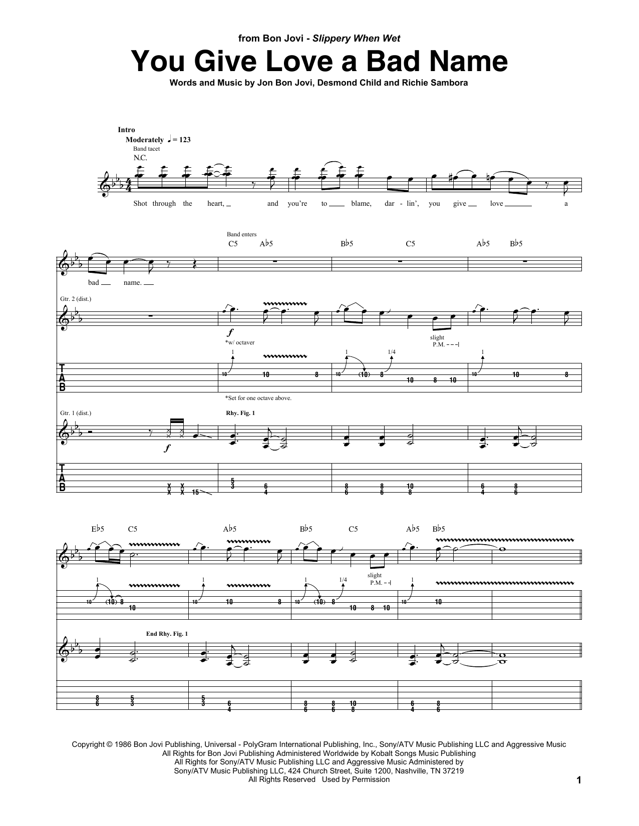 Download Bon Jovi You Give Love A Bad Name sheet music and printable PDF score & Pop music notes