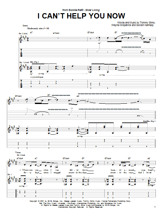 Download Bonnie Raitt I Can't Help You Now sheet music and printable PDF score & Pop music notes