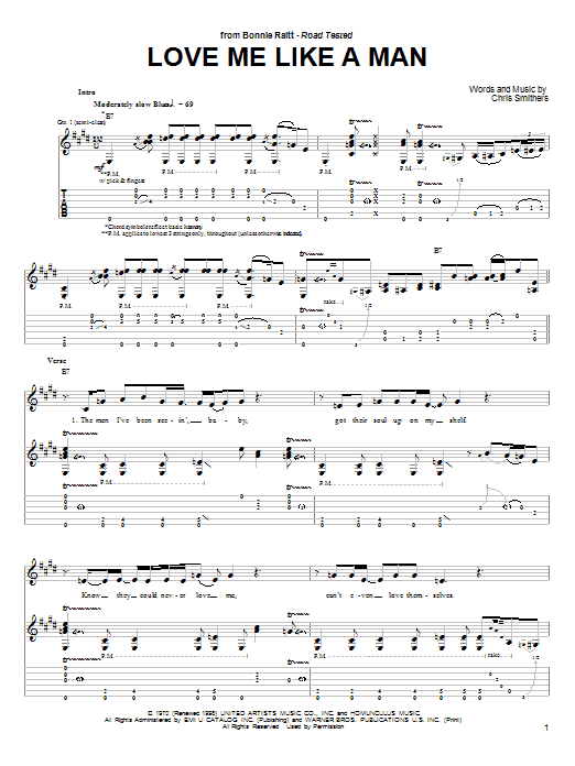 Download Bonnie Raitt Love Me Like A Man sheet music and printable PDF score & Jazz music notes