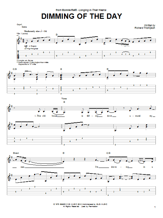Download Bonnie Raitt Dimming Of The Day sheet music and printable PDF score & Country music notes