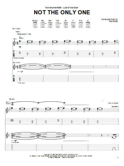 Download Bonnie Raitt Not The Only One sheet music and printable PDF score & Rock music notes